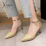 Xajzpa - Bling Gold Silver Women’s Pumps Sexy Point Toe Thin Heel Party Wedding Shoes Woman