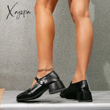 Xajzpa - Block Leatherette Daily Women Heeled Mary Janes