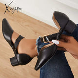 Xajzpa - Block Low Heel Mary Jane Pumps Pointed Toe Buckle Dress Shoes / Heels