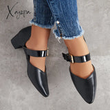 Xajzpa - Block Low Heel Mary Jane Pumps Pointed Toe Buckle Dress Shoes / Heels