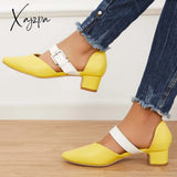 Xajzpa - Block Low Heel Mary Jane Pumps Pointed Toe Buckle Dress Shoes / Heels