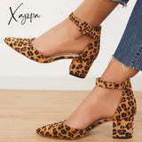 Xajzpa - Block Low Heel Pumps Pointed Toe Ankle Buckle Strap Heels /