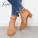 Xajzpa - Block Low Heel Pumps Pointed Toe Ankle Buckle Strap Heels /