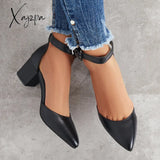 Xajzpa - Block Low Heel Pumps Pointed Toe Ankle Buckle Strap Heels /