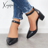 Xajzpa - Block Low Heel Pumps Pointed Toe Ankle Buckle Strap Heels /