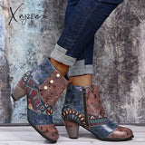 Xajzpa - Bohemian Female Martin Boots Women Casual Retro Ethnic Wind Printing High Heels Shoes New