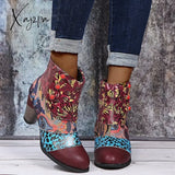 Xajzpa - Bohemian Female Martin Boots Women Casual Retro Ethnic Wind Printing High Heels Shoes New