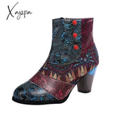 Xajzpa - Bohemian Female Martin Boots Women Casual Retro Ethnic Wind Printing High Heels Shoes New