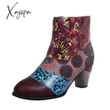 Xajzpa - Bohemian Female Martin Boots Women Casual Retro Ethnic Wind Printing High Heels Shoes New