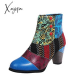 Xajzpa - Bohemian Female Martin Boots Women Casual Retro Ethnic Wind Printing High Heels Shoes New