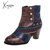 Xajzpa - Bohemian Female Martin Boots Women Casual Retro Ethnic Wind Printing High Heels Shoes New