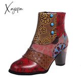 Xajzpa - Bohemian Female Martin Boots Women Casual Retro Ethnic Wind Printing High Heels Shoes New