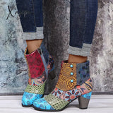 Xajzpa - Bohemian Female Martin Boots Women Casual Retro Ethnic Wind Printing High Heels Shoes New