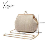 Xajzpa - Boho Straw Woven Kiss Lock Metal Chain Clutch Textured Frame Purse Crossbody Bag Women Bags