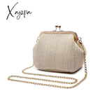 Xajzpa - Boho Straw Woven Kiss Lock Metal Chain Clutch Textured Frame Purse Crossbody Bag Women Bags