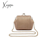 Xajzpa - Boho Straw Woven Kiss Lock Metal Chain Clutch Textured Frame Purse Crossbody Bag Women Bags