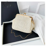 Xajzpa - Boho Straw Woven Kiss Lock Metal Chain Clutch Textured Frame Purse Crossbody Bag Women Bags