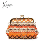 Xajzpa - Boho Straw Woven Kiss Lock Metal Chain Clutch Textured Frame Purse Crossbody Bag Women Bags