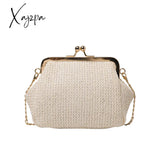 Xajzpa - Boho Straw Woven Kiss Lock Metal Chain Clutch Textured Frame Purse Crossbody Bag Women Bags