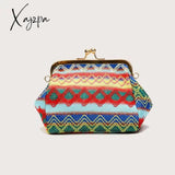 Xajzpa - Boho Straw Woven Kiss Lock Metal Chain Clutch Textured Frame Purse Crossbody Bag Women Bags