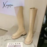 Xajzpa - Boots Flat Platform Boots-Women Women’s Rubber Shoes Rain Sexy Thigh High Heels Luxury