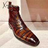 Xajzpa - Boots For Men Brown Black Blue Short Ankle High Quality Buckle Strap Business Vintage Shoes