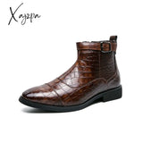 Xajzpa - Boots For Men Brown Black Blue Short Ankle High Quality Buckle Strap Business Vintage