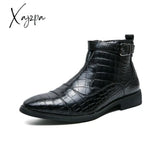 Xajzpa - Boots For Men Brown Black Blue Short Ankle High Quality Buckle Strap Business Vintage