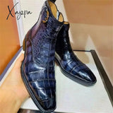 Xajzpa - Boots For Men Brown Black Blue Short Ankle High Quality Buckle Strap Business Vintage Shoes