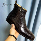 Xajzpa - Boots For Men Brown Black Blue Short Ankle High Quality Buckle Strap Business Vintage Shoes