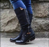 Xajzpa - Botas Mujer Winter Pu Leather Knee High Boots Women Snow Heels Zipper Female Shoes Black