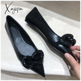 Xajzpa Brand Design Chain Buckle Flat Shoes Women Heel Ballet Pointed Toe Slip On Female Ballerina