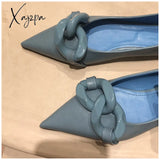 Xajzpa Brand Design Chain Buckle Flat Shoes Women Heel Ballet Pointed Toe Slip On Female Ballerina