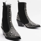 Xajzpa - Brand Design High Quality Square Heels Classic Fashion Rivets Elastic Ankle Boots Shoes