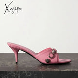 Xajzpa - Brand Designers 2023 Sexy Women’s Mules Pumps 7Cm Thin High Heeled Big Size 42 Open Sole