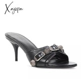 Xajzpa - Brand Designers 2023 Sexy Women’s Mules Pumps 7Cm Thin High Heeled Big Size 42 Open Sole