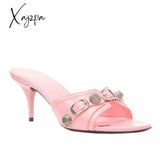 Xajzpa - Brand Designers 2023 Sexy Women’s Mules Pumps 7Cm Thin High Heeled Big Size 42 Open Sole