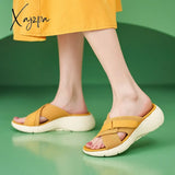 Xajzpa - Brand Fashion Women Shoes  Cross Strap Platform Thick Leisure  Wedge Slides Hook Loop Durable Lightweight Green Slipper