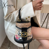 Xajzpa - Brand Graffiti Horseshoe Bags For Women High Quality Leather Shoulder Bag Luxury Purses