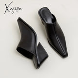 Xajzpa - Brand New Ladies Genuine Leather Mules Fashion Med Chunky Heels Summer Wedges Slippers