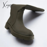 Xajzpa - Brand New Ladies Platform Black Boots Fashion Chunky Med Heels Knee High Women Casual