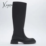 Xajzpa - Brand New Ladies Platform Black Boots Fashion Chunky Med Heels Knee High Women Casual