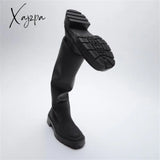 Xajzpa - Brand New Ladies Platform Black Boots Fashion Chunky Med Heels Knee High Women Casual