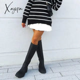 Xajzpa - Brand New Ladies Platform Black Boots Fashion Chunky Med Heels Knee High Women Casual