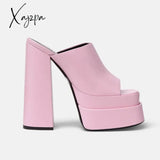 Xajzpa - Brand New Summer Fashion Printed Slippers Thick High Heel Platform Mules Sexy Satin