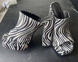 Xajzpa - Brand New Summer Fashion Printed Slippers Thick High Heel Platform Mules Sexy Satin