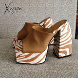 Xajzpa - Brand New Summer Fashion Printed Slippers Thick High Heel Platform Mules Sexy Satin