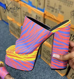 Xajzpa - Brand New Summer Fashion Printed Slippers Thick High Heel Platform Mules Sexy Satin