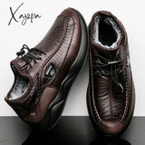 Xajzpa - Brand Winter Men's Boots Leather Snow Boots Man Plush Warm Causal Shoes Waterproof Men Boots Lace Up Male Sneakers Spring