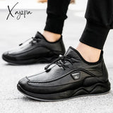 Xajzpa - Brand Winter Men’s Boots Leather Snow Man Plush Warm Causal Shoes Waterproof Men Lace Up